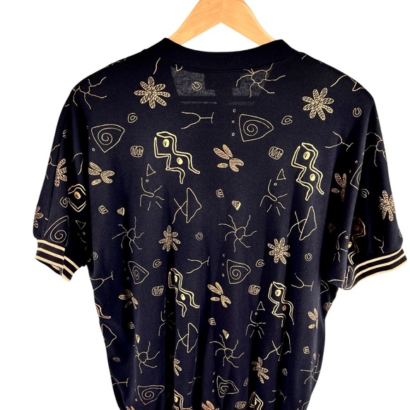 Vintage Adolfo Sport Womens Abstract Print Metallic Gold Top Size XL Black Artsy - Picture 9 of 15